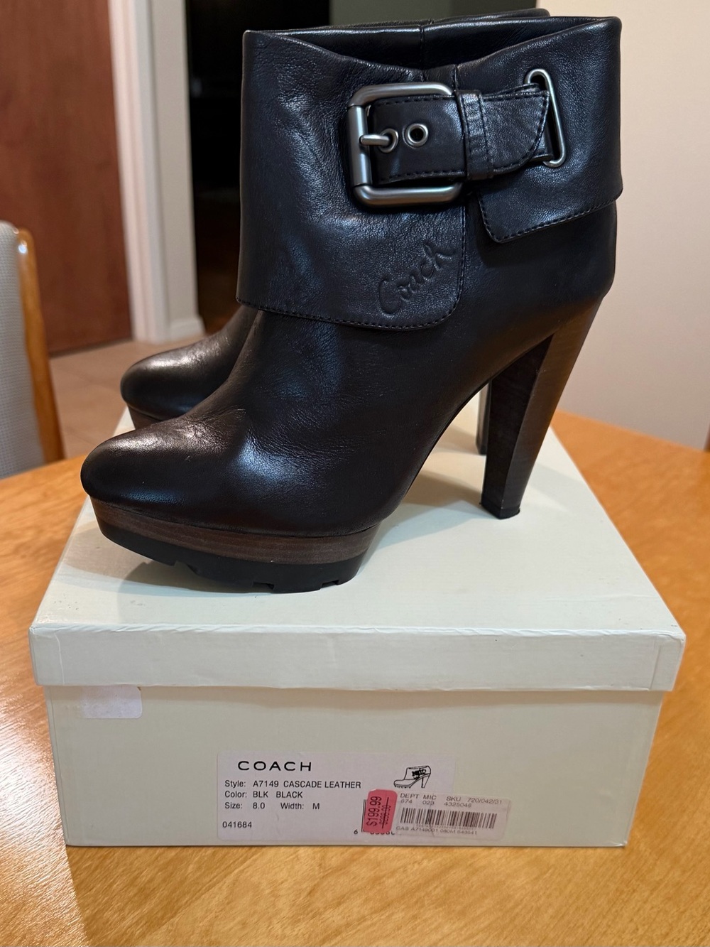 Coach Black Leather Buckled Platform Ankle Booties